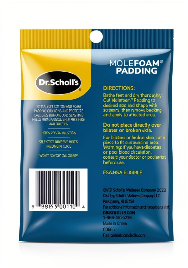 Dr. Scholl's Molefoam 2 Strips Bunion Pads Soft Cotton Flannel, 2 Pack-6